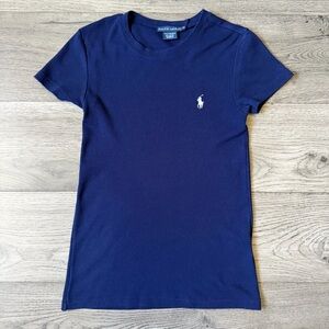 Ralph Lauren Navy Blue Short Sleeve Tee - White Pony Logo - Size Medium